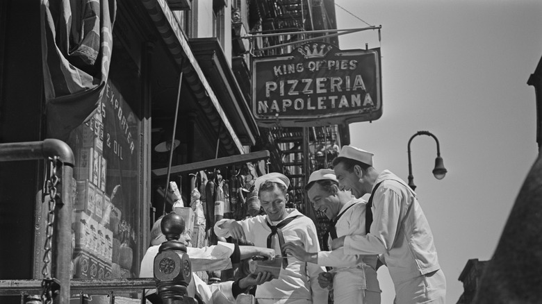 Vintage pizzeria movie scene